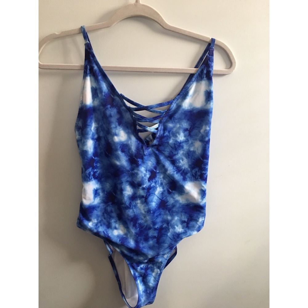 Tie dye one piece blue swimsuit